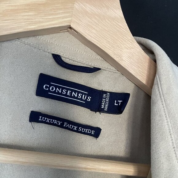 Consensus Mens Luxury Faux Suede Shirt LT beige quiet luxury soft overcoat - Picture 3 of 8